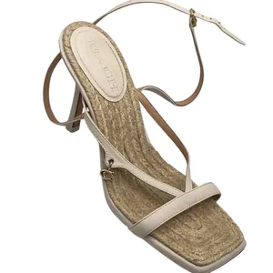 Coach Womens Strappy Leather Espadrille Stiletto Sandals Cream Square Toe Size 7 thumbnail 7
