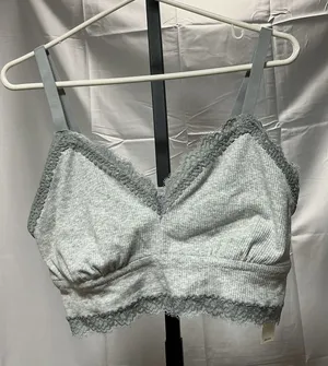 Aerie Ribbed Lace Trim Bralette Women's XL Gray Wireless Adjustable Straps NWT thumbnail 1