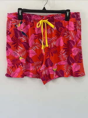 Cuddl Duds Pajama Set Cozy 2pc Tank Top Shorts NEW Pink Orange Bird Paradise L thumbnail 5