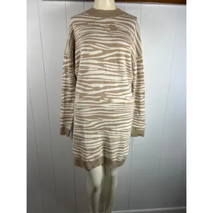 Wayf Intarsia Zebra Print Sweater Dress In Beige Zebra Size M. NWOT thumbnail 3