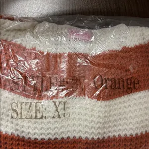 NIP Pink Lily Orange Cream Striped Sweater Size XL V Neck Oversized Cozy Knit thumbnail 5