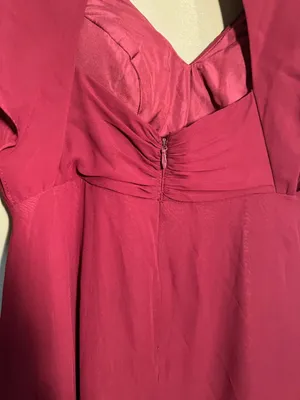 Azazie Women's Rylee Dress Burgundy A-Line Pleated Chiffon Surplice Neck Keyhole thumbnail 14
