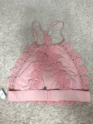 aerie Pink Crochet-Trim Halter Bandeau thumbnail 2