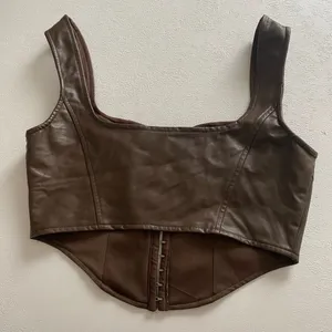Windsor Brown Faux Leather Corset Top Size L Bustier Hook Front Structured Crop thumbnail 3