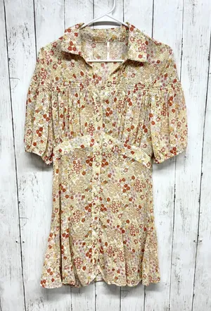 Free People Dress Women S Bonnie Mini Tea Combo Puff Sleeve‎ Button Down Cottage thumbnail 1