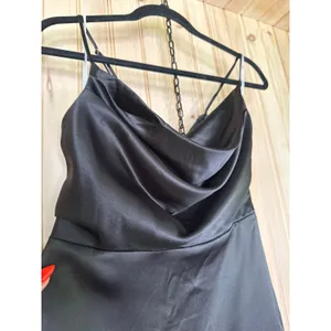 NWT Lulus Luxe Reputation Black Satin Sleeveless Cowl Neck Mini Dress Party Sz M thumbnail 4