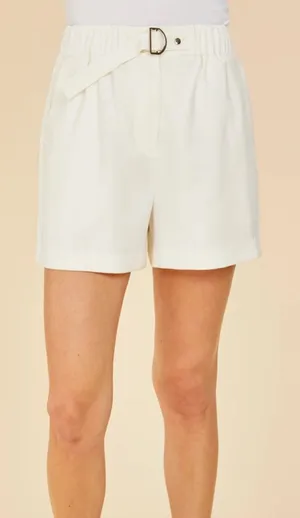 Dolce Cabo White Elastic Waist Buckle Shorts, Size L, NWT thumbnail 1