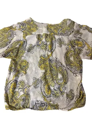 Ann Taylor Paisley Blouse Womens L Yellow Gray Sheer Used thumbnail 4
