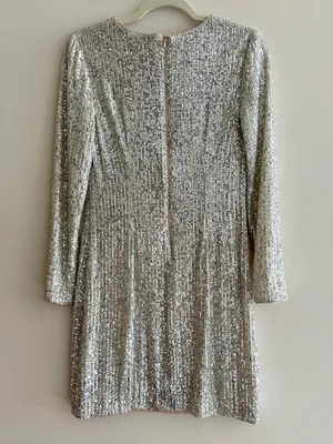 Eliza J Silver Long Sleeve Sequin Mini Dress, Party Cocktail Holiday, Size 4 thumbnail 14