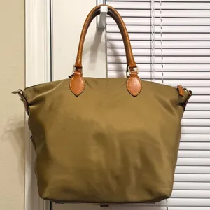 Dooney & Bourke Nylon Satchel Bag Khaki Tan Leather Trim Pockets Hot Pink‎ thumbnail 2