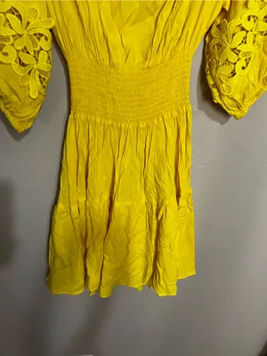 Gianni‎ Bini Yellow Off Shoulder Lace Trim Boho Peasant Spanish Vaca Mini Dress thumbnail 9