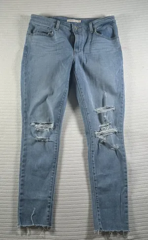 Women’s Levi’s 711 Skinny Ankle Jeans Distressed Light Wash Raw Hem Size 30x27 thumbnail 1
