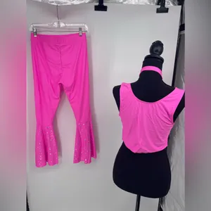 Hot Pink Outfit Set Crop Top‎ Bell Bottoms Star Accents Party Costume thumbnail 4