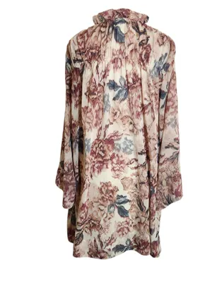 H&M Long Sleeve Pink and Cream Floral Mini Dress Size XS Wedding Guest Dress thumbnail 2