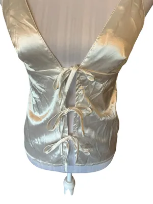 SHEIN White Satin Tie Front Top Size S thumbnail 1