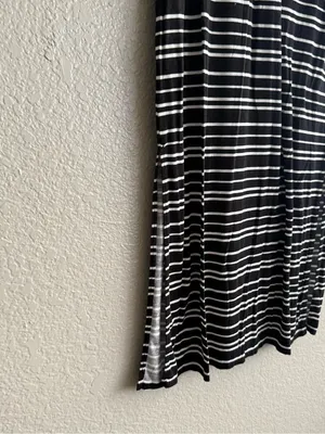 a.n.a Black White Striped Maxi Skirt Small Foldover Waist Stretch Knit Casual thumbnail 8
