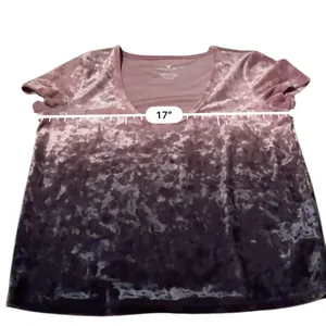 American Eagle‎ Pink & Purple Ombre Crushed Velvet Short Sleeve Top Sz S thumbnail 6
