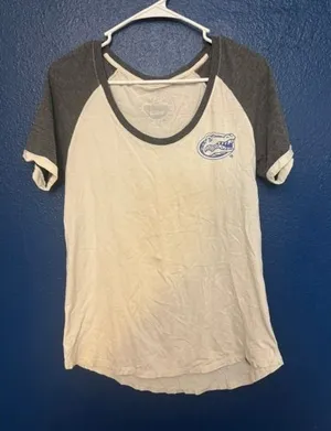 Lauren James Florida Gators Raglan T-Shirt Women MD Grey‎ Cream Sweet Tee (B) thumbnail 1
