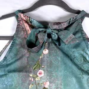 Womens Teal Floral Halter Neck Bow Back Sleeveless‎ Blouse Top Small thumbnail 6
