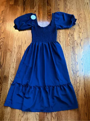 Hill House Home The Louisa Nap Dress S Navy Cottagecore Smocked Puff Sleeve NWT thumbnail 5