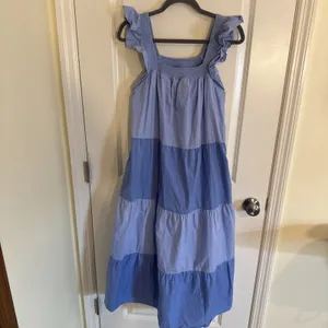 ENGLISH FACTORY Blue Colorblock Tiered Cotton Midi Dress Sz Medium thumbnail 2