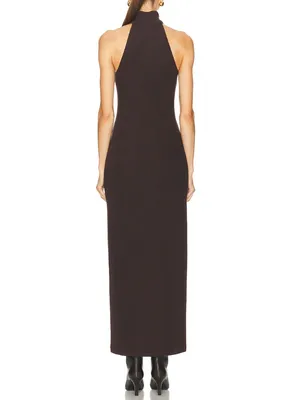 Enza Costa Knit Halter Turtleneck Fluid Brown Maxi Dress NWT Size Medium thumbnail 2
