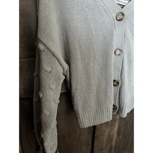 Moon and Madison Button Cardigan Sweater Knit Wide‎ V-Neckline - Cropped sage L thumbnail 2