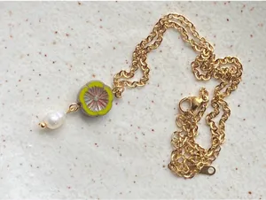 Handmade quality Czech glass flower bead & pear fairy boho retro style necklace🌿✨ thumbnail 5