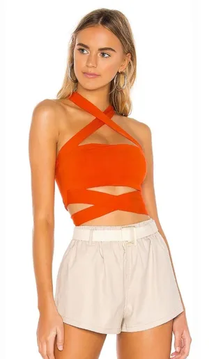 Superdown Elva Halter Tie Top in Poppy thumbnail 1