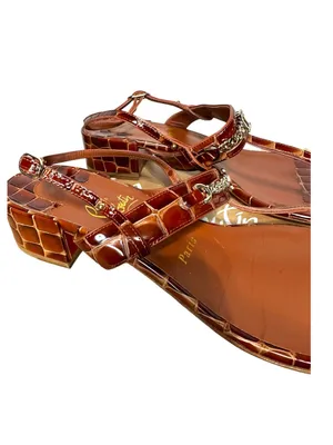 Christian Louboutin Brown Croc-Embossed Leather T-Strap Sandals box full set thumbnail 8