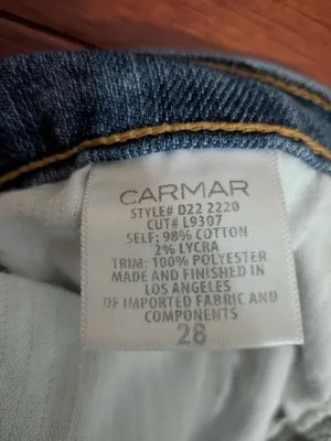 Carmar Women’s Distressed Blue Jeans with Red Star Patches thumbnail 4