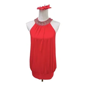 Forever 21 Halter NeckSleeveless Shirt Lg Red Top Blouse Dressy Embellished thumbnail 2
