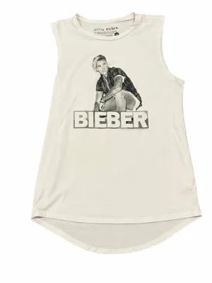 Justin Bieber tank top women’s size large white black sleeveless thumbnail 1