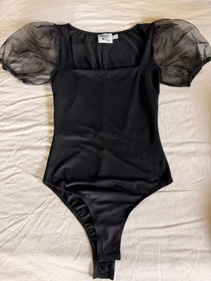 Princess Polly Black Puff Sleeve Mesh Organza Sleeve Bodysuit Size US 4 AU 8 thumbnail 1