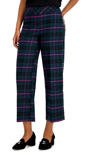 NEW Charter Club Wide Leg Crop Pants in Green, Blue, and Pink Plaid - Size 14 thumbnail 1