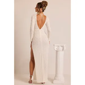 NWT‎ Oh Polly Vienna White Pearl Beaded Backless Maxi Dress Size US 0 thumbnail 3