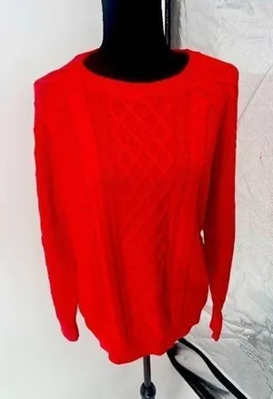 Gap Red Cable Knit Crew Neck Sweater Diamond Knit Pullover Top‎ New s-16 thumbnail 1