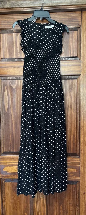 Paper Crane polkadot smocked sleeveless midi dress size medium thumbnail 1