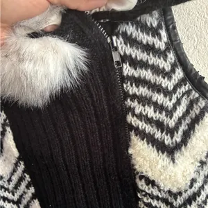 Guess Black & White Women's Faux-Fur Collar Jacket Vest S thumbnail 7