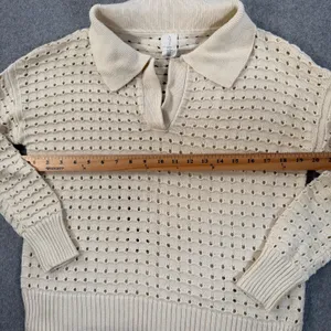 JOIE Sansa Open Knit Sweater Women's Medium Cream Long Sleeve V-Neck thumbnail 7