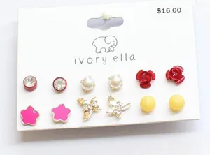 NWT Ivory Ella Floral Rhinestone Stud Earrings Gold / Multi Red Yellow Pink thumbnail 1
