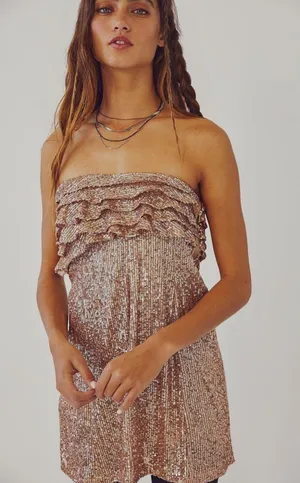 Free People Women's Black Frida Sequin Ruffle Strapless Mini Dress thumbnail 9