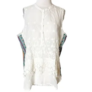 Johnny Was Malin Tank In White sz L crochet side embroidered‎ laces panel thumbnail 9