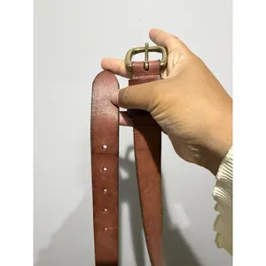 Casual Tan Leather Belt Antique Solid Brass Buckle‎ 1X 46" thumbnail 8