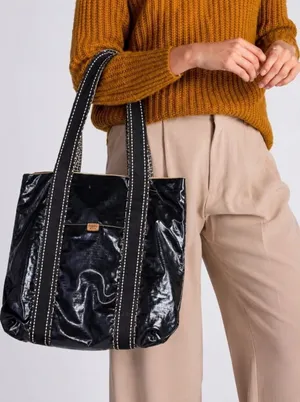 Fossil Black/Tan Key-Per Magnetic Closure Tote Bag Purse thumbnail 1