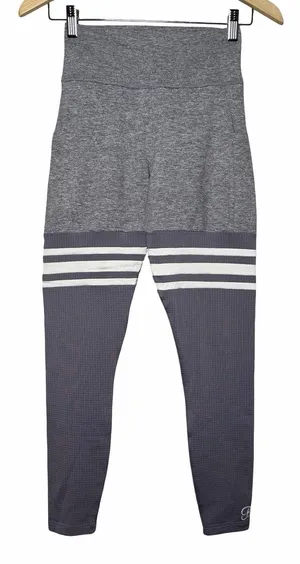 Bombshell Sportswear Perform Thigh High Leggings Women M Gray Stripe Pocket thumbnail 1