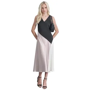 DKNY Womens Satin Colorblocked Slip Dress Black / Cloud / Eggshell 10 thumbnail 6