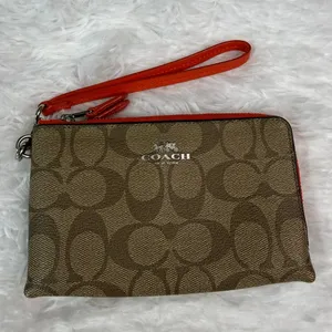 COACH Brown Signature Coated Canvas Wristlet thumbnail 1