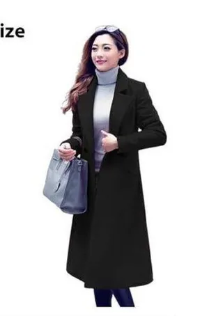 NEW Black Long Wool Blend Coat Peacoat XS thumbnail 5