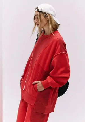 NWT Free People Movement Making It Pullover And Jogger (SET)In Victory Red thumbnail 3